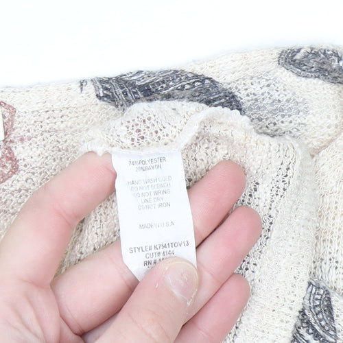 Ginger G Women’s Beige Bohemian Elephant Print Knit Jumper Size M