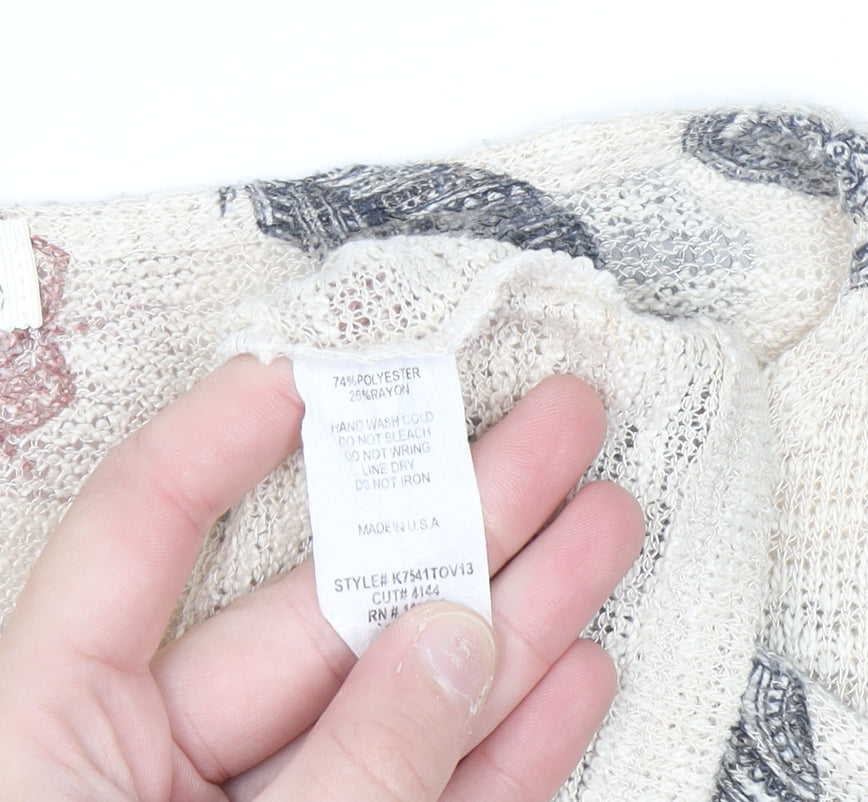 Ginger G Women’s Beige Bohemian Elephant Print Knit Jumper Size M