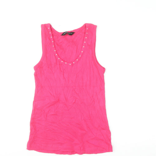 Dorothy Perkins Women's Pink Beaded Cotton Tank Top UK 10