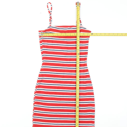 H&M Women Red Striped Bodycon Jersey Dress Size 8
