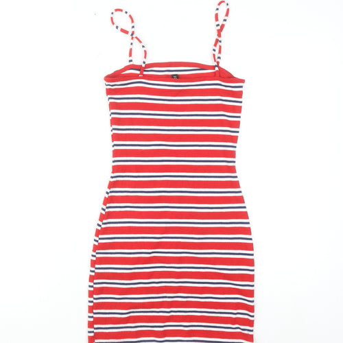H&M Women Red Striped Bodycon Jersey Dress Size 8