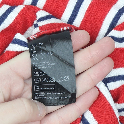 H&M Women Red Striped Bodycon Jersey Dress Size 8