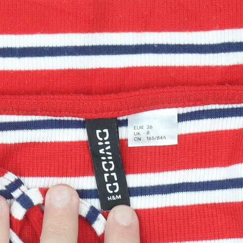 H&M Women Red Striped Bodycon Jersey Dress Size 8