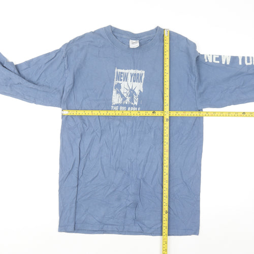 Gildan Men Blue Long Sleeve New York Graphic Cotton Top M