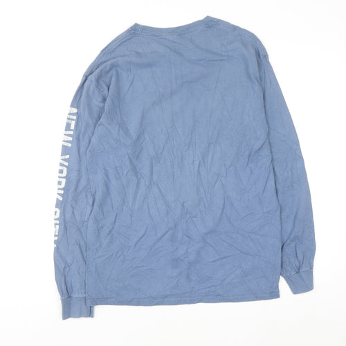 Gildan Men Blue Long Sleeve New York Graphic Cotton Top M