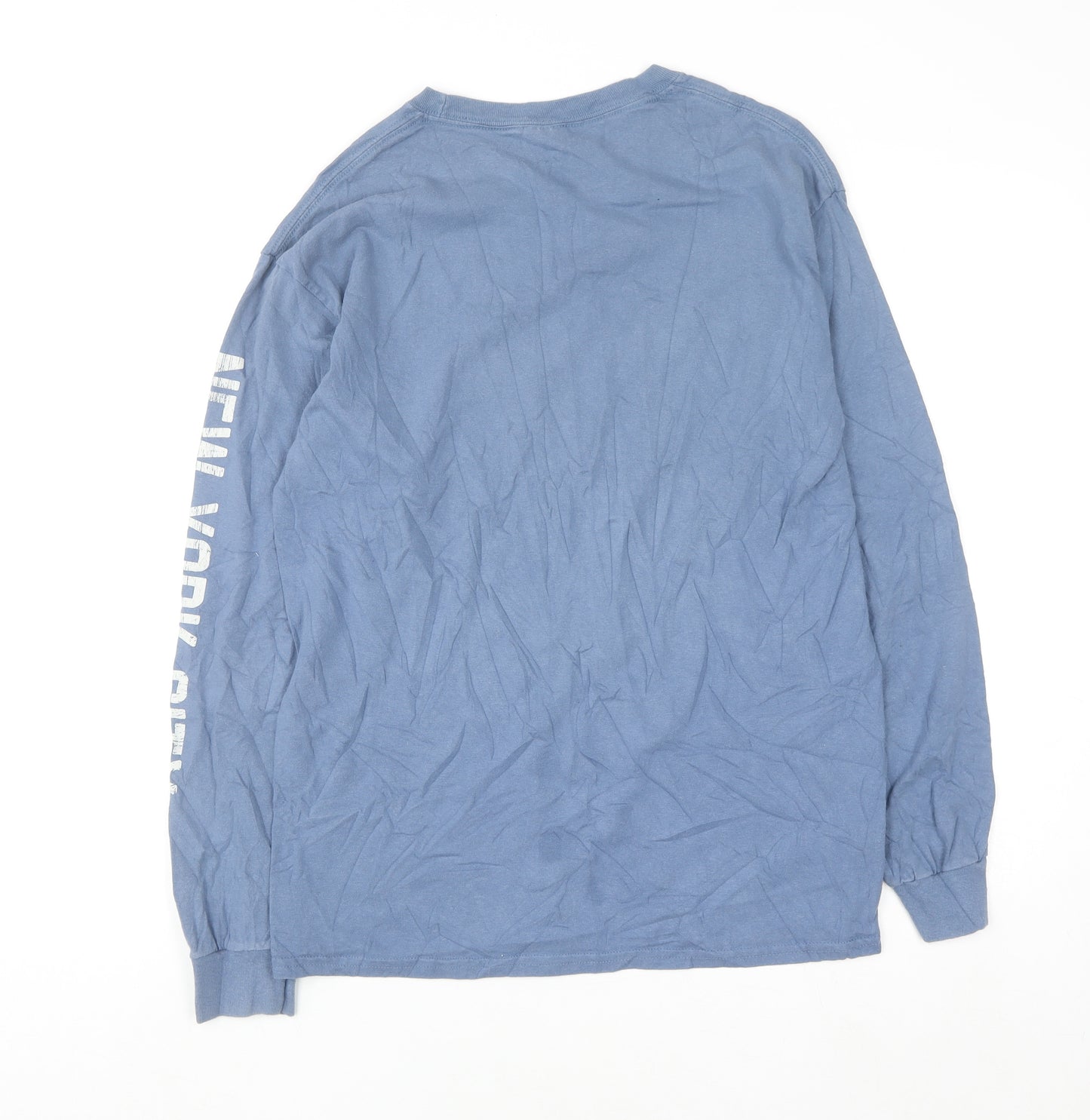 Gildan Men Blue Long Sleeve New York Graphic Cotton Top M
