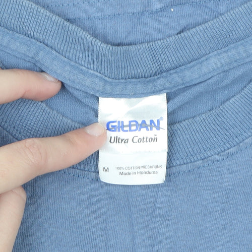 Gildan Men Blue Long Sleeve New York Graphic Cotton Top M