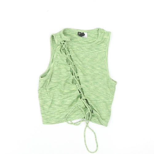 Divided Womens Green Cropped Lace Up Tank Top XXS