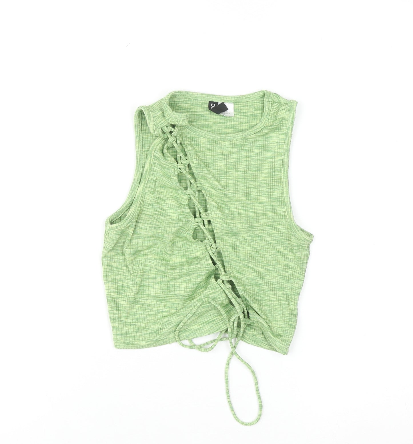 Divided Womens Green Cropped Lace Up Tank Top XXS