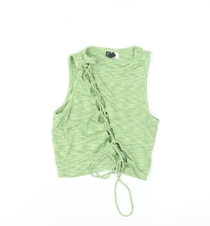 Divided Womens Green Cropped Lace Up Tank Top XXS