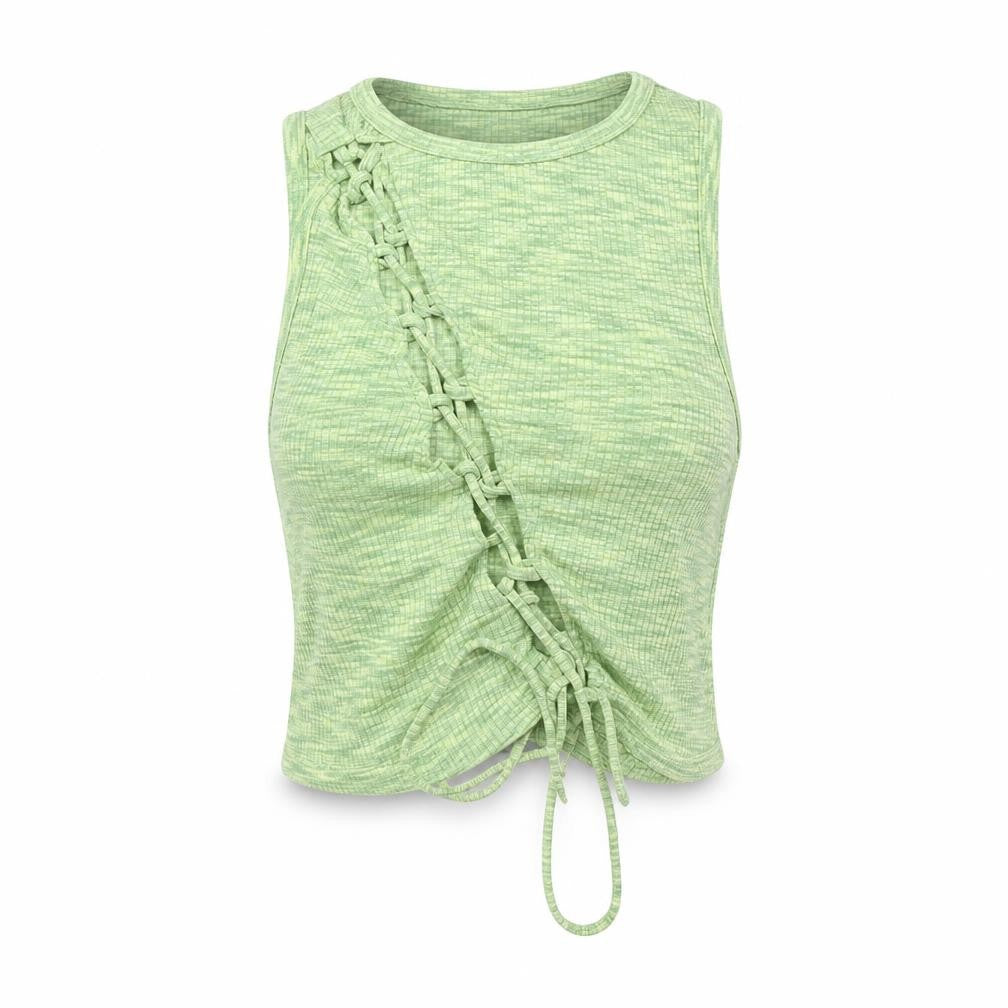 Front view of Divided women’s green cropped lace up tank top xxs