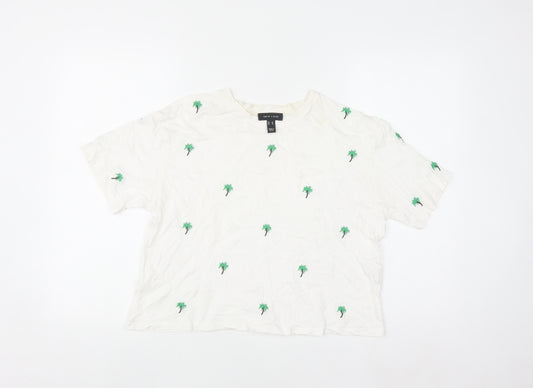 New Look Women's White Embroidered Palm T-Shirt UK 10 Cotton Summer Top