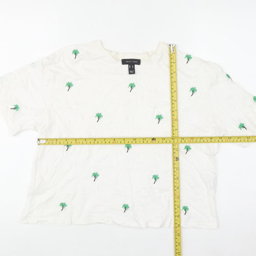 New Look Women's White Embroidered Palm T-Shirt UK 10 Cotton Summer Top