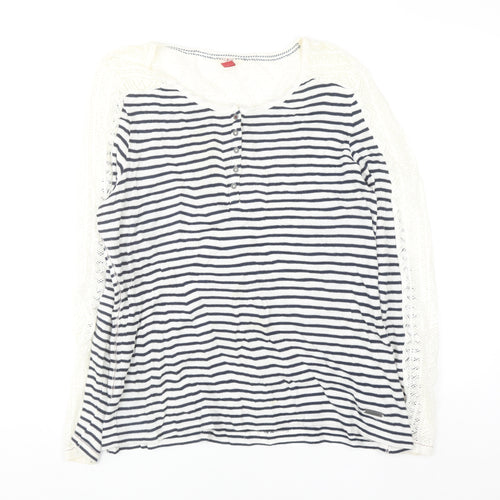 Fat Face Womens Blue White Stripe Henley Knit Jumper Size 16