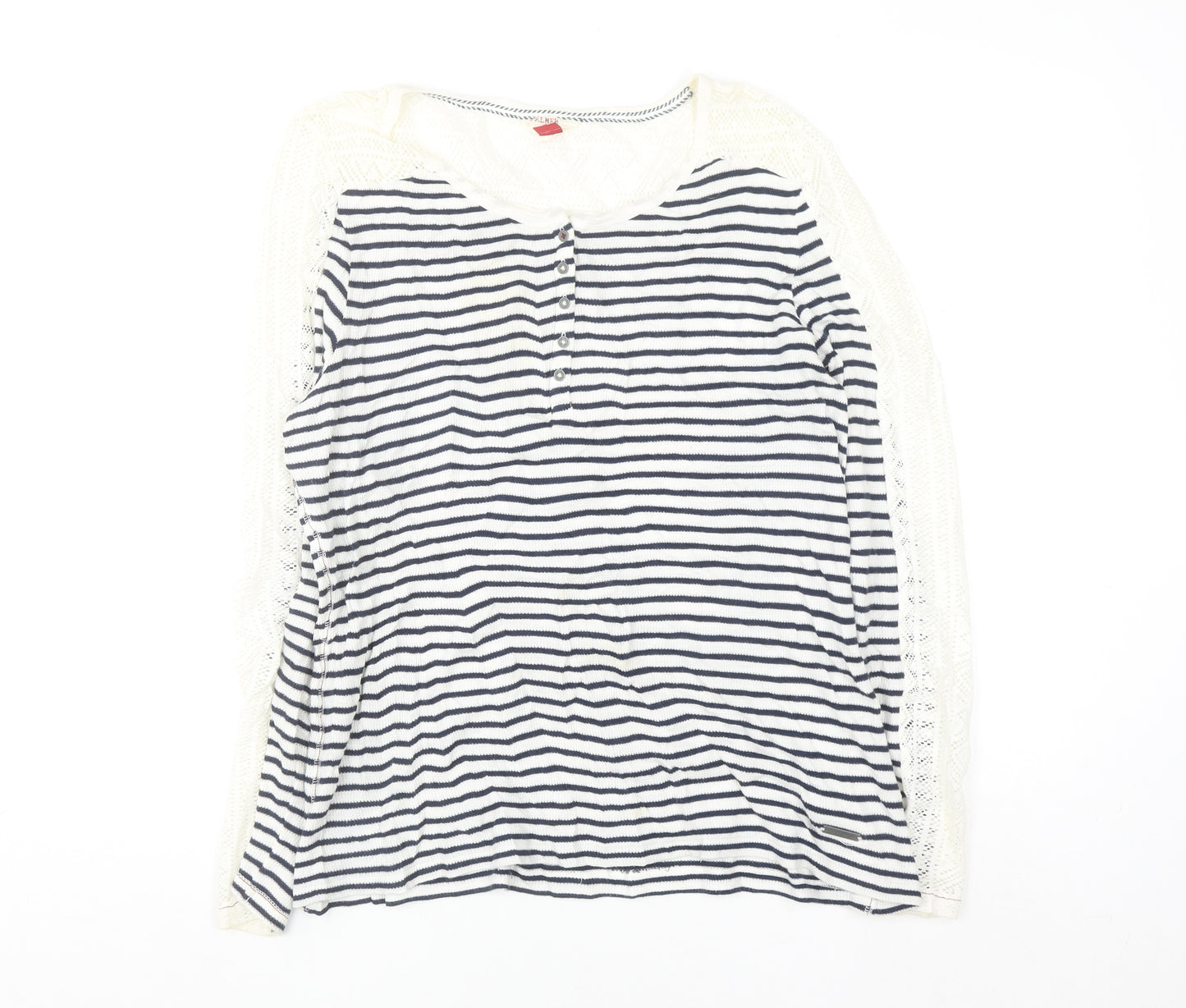 Fat Face Womens Blue White Stripe Henley Knit Jumper Size 16