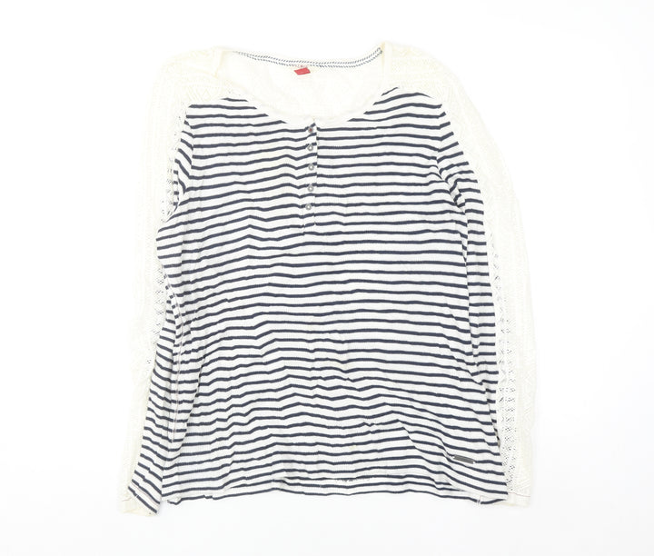 Fat Face Womens Blue White Stripe Henley Knit Jumper Size 16