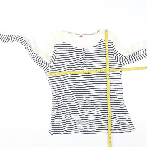 Fat Face Womens Blue White Stripe Henley Knit Jumper Size 16