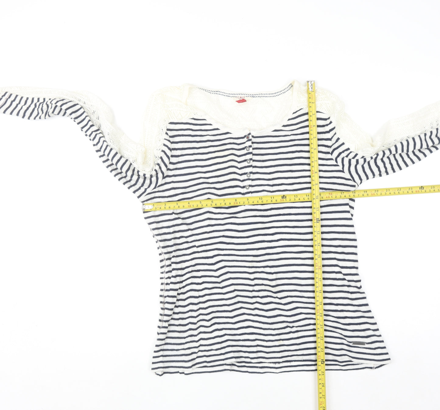 Fat Face Womens Blue White Stripe Henley Knit Jumper Size 16