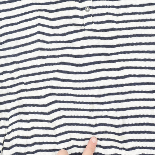 Fat Face Womens Blue White Stripe Henley Knit Jumper Size 16