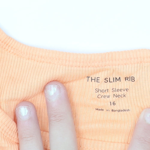 Marks and Spencer Womens Orange Slim Fit Short Sleeve Crew Neck T-Shirt Size 16