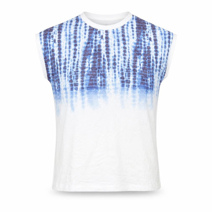 M&Co Women's Blue Sleeveless Geometric T-Shirt Size 12