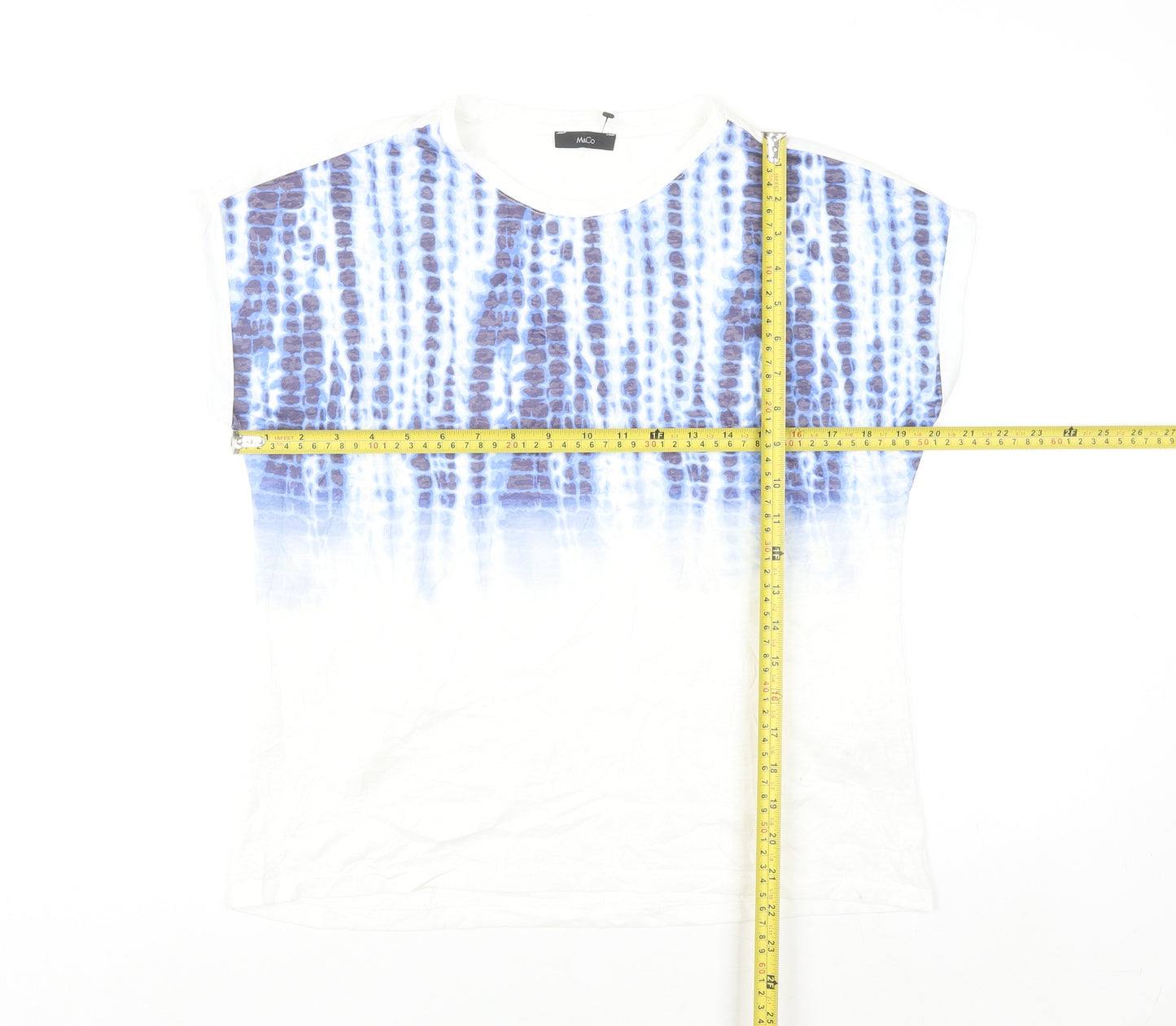 M&Co Women's Blue Sleeveless Geometric T-Shirt Size 12