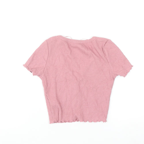 Pull & Bear Women Pink XS Slim V-Neck Ribbed Knit Cardigan