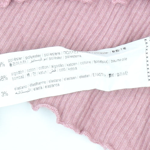 Pull & Bear Women Pink XS Slim V-Neck Ribbed Knit Cardigan