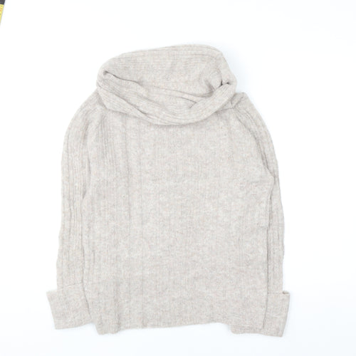 Boohoo Women Beige Cowl Neck Rib Knit Jumper Size S