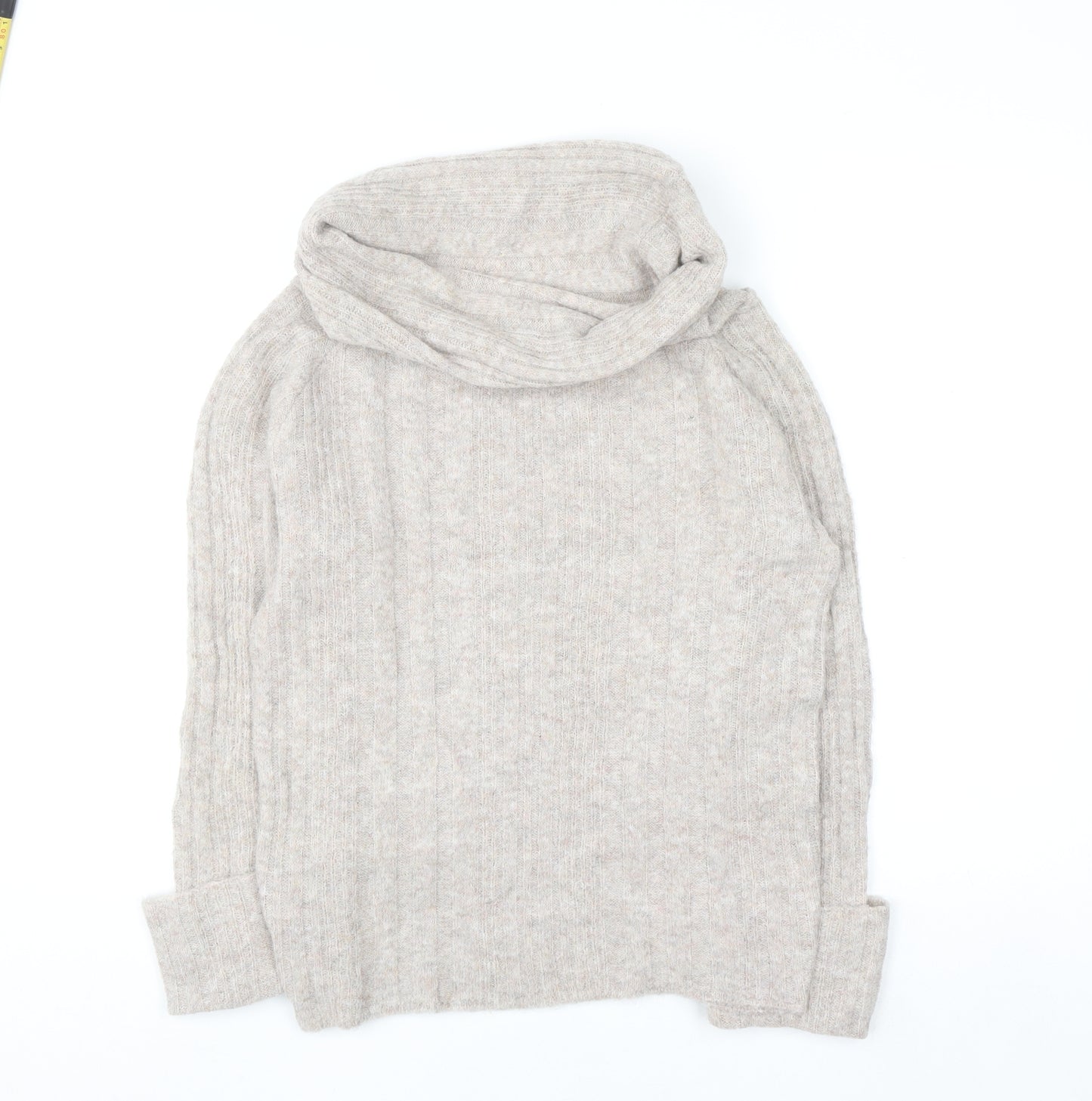 Boohoo Women Beige Cowl Neck Rib Knit Jumper Size S