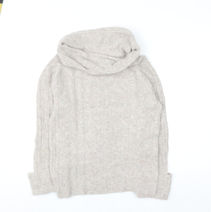 Boohoo Women Beige Cowl Neck Rib Knit Jumper Size S