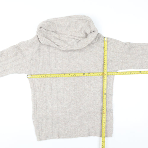 Boohoo Women Beige Cowl Neck Rib Knit Jumper Size S