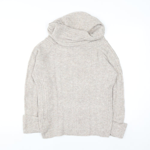Boohoo Women Beige Cowl Neck Rib Knit Jumper Size S