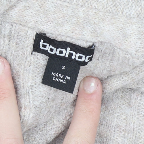 Boohoo Women Beige Cowl Neck Rib Knit Jumper Size S