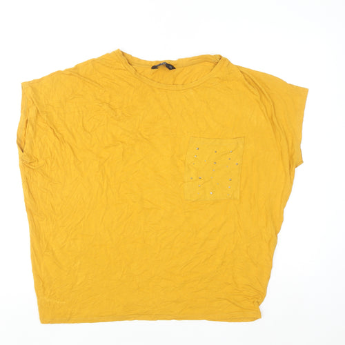 F&F Women's Yellow Studded Pocket Relaxed Jersey T-Shirt Size 14