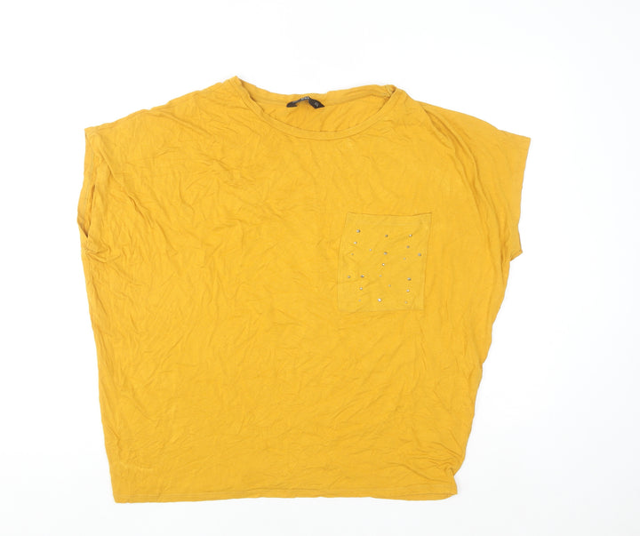 F&F Women's Yellow Studded Pocket Relaxed Jersey T-Shirt Size 14