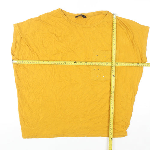 F&F Women's Yellow Studded Pocket Relaxed Jersey T-Shirt Size 14