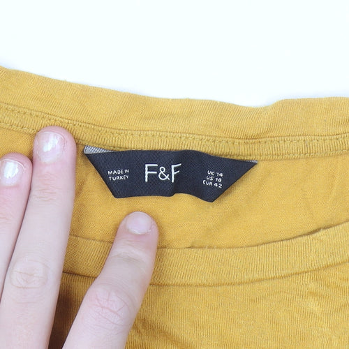 F&F Women's Yellow Studded Pocket Relaxed Jersey T-Shirt Size 14