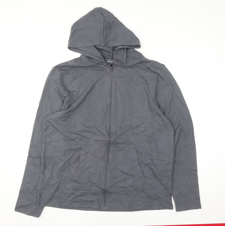 Studio Nightwear Men's Grey Hooded Robe XL Soft Cotton Blend Zip Up