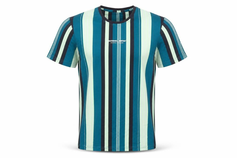 Front view of Marshall Artist Men's Multicoloured Striped Crew Neck T-Shirt M