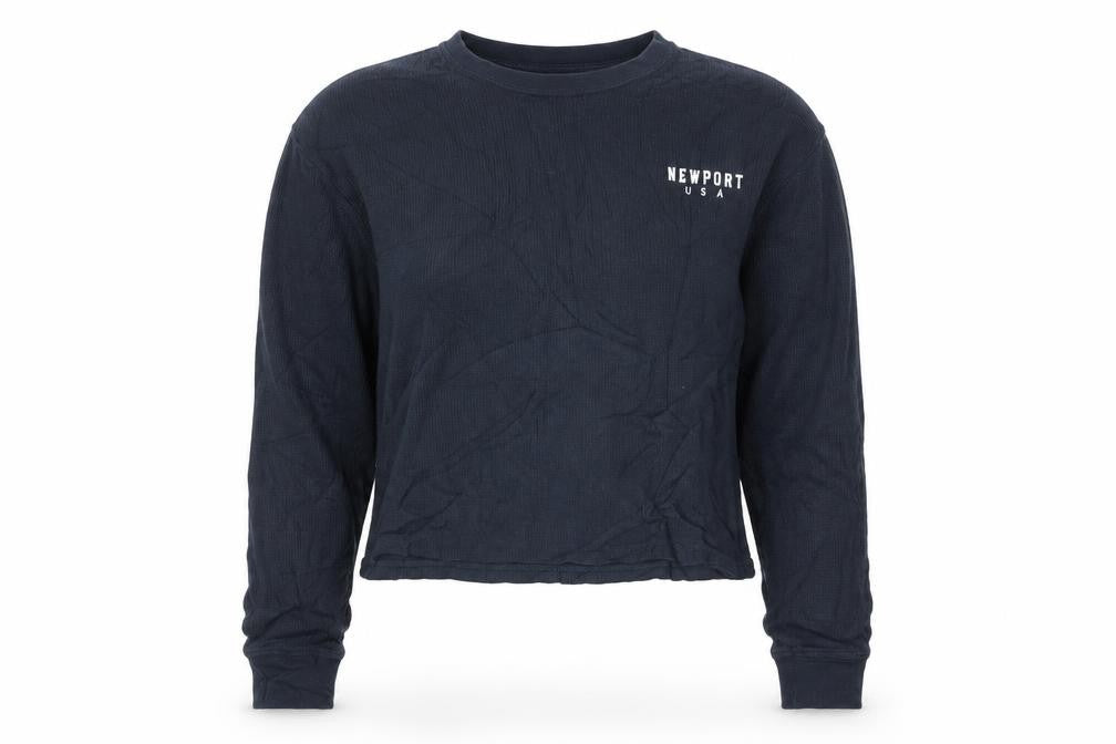Front view of H&M Divided Women's Blue Waffle Knit Long Sleeve jumper, size S