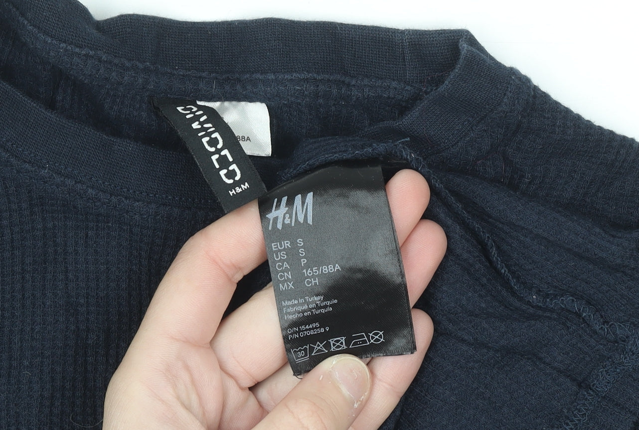 H&M Divided Women's Blue Waffle Knit Long Sleeve Pullover Jumper Size S