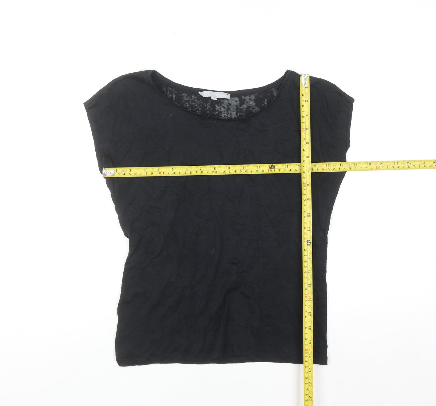 Etam Women's Black Basic Boat Neck Sleeveless Cotton T-Shirt Size S