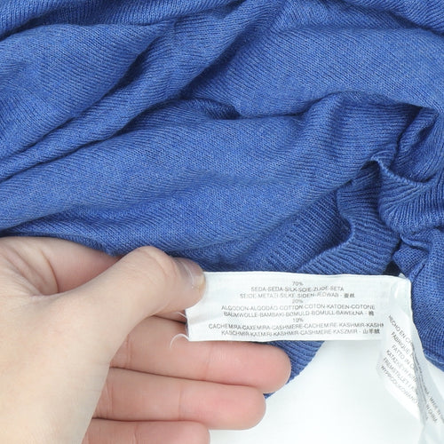 Massimo Dutti Women's Blue Silk Cotton Cashmere V-Neck Jumper S