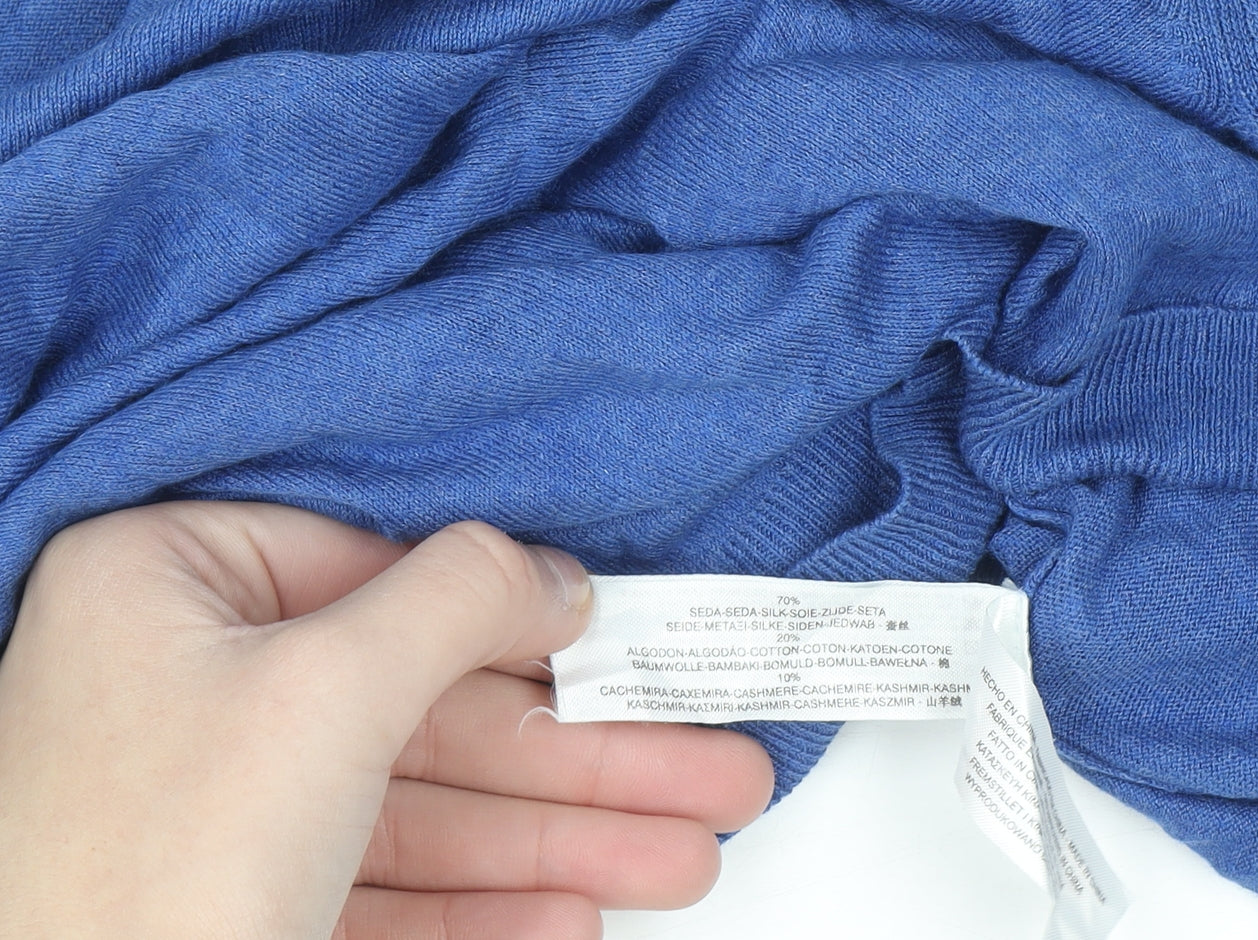 Massimo Dutti Women's Blue Silk Cotton Cashmere V-Neck Jumper S