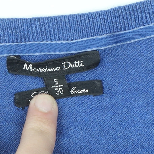 Massimo Dutti Women's Blue Silk Cotton Cashmere V-Neck Jumper S