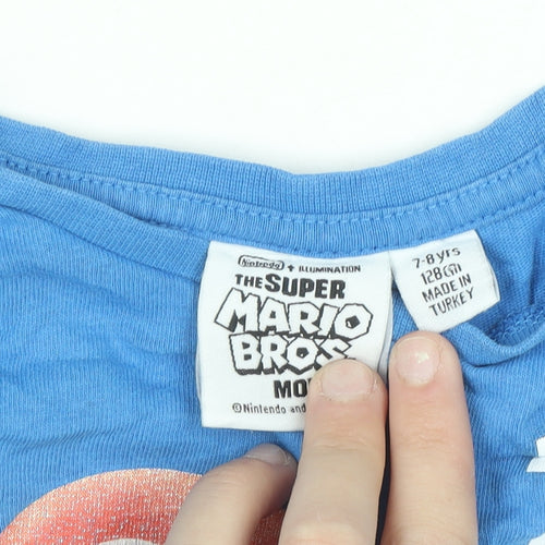 Nintendo Boys Blue Mario Graphic Short Sleeve Cotton T-Shirt 7-8 Years