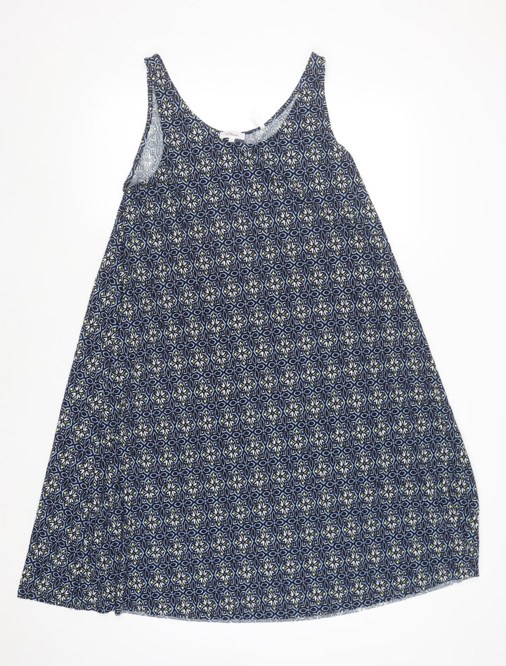 s.Oliver Women's Blue Geometric A-Line Dress Size 10