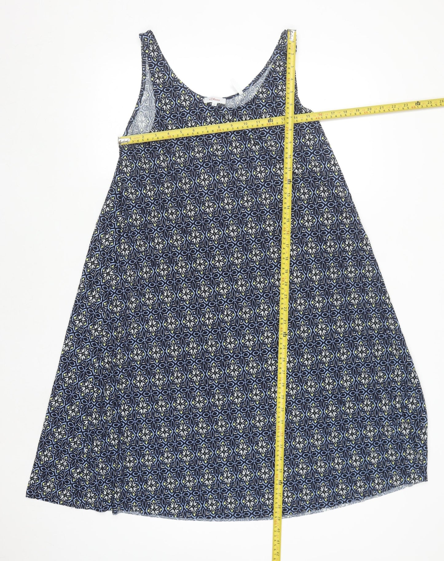 s.Oliver Women's Blue Geometric A-Line Dress Size 10