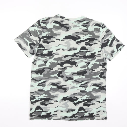 boohooMAN Men's Grey Camouflage Short Sleeve Crew Neck T-Shirt M